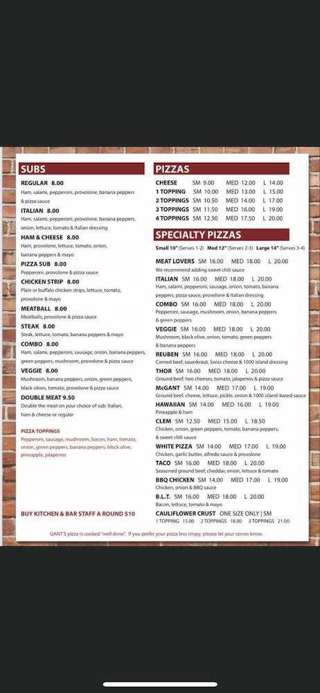 Gant's Pizza & Pub Menu image 4